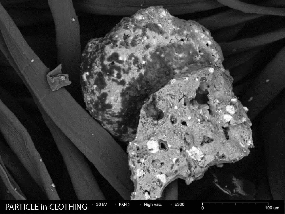 Particle in textile SEM