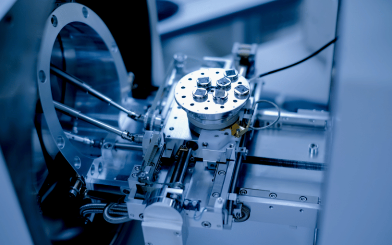 A detailed shot of a functioning SEM in action, showcasing its intricate mechanisms and dynamic motion