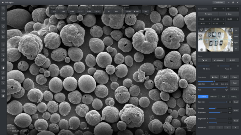 SEC Alpha SEM tabletop unit — SNE-Alpha compact desktop scanning electron microscope side view