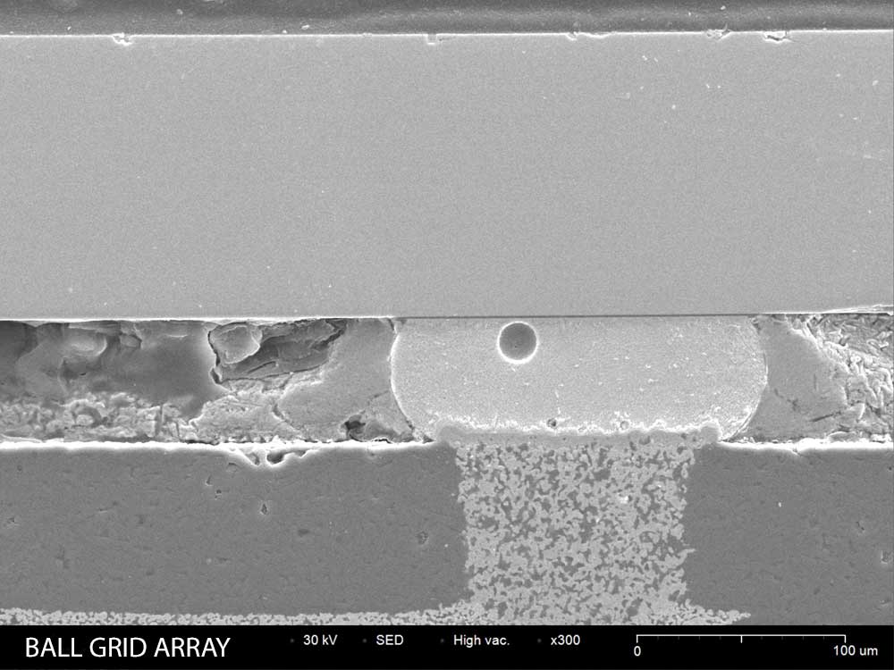 semiconductor ball grid array cross section SEM image