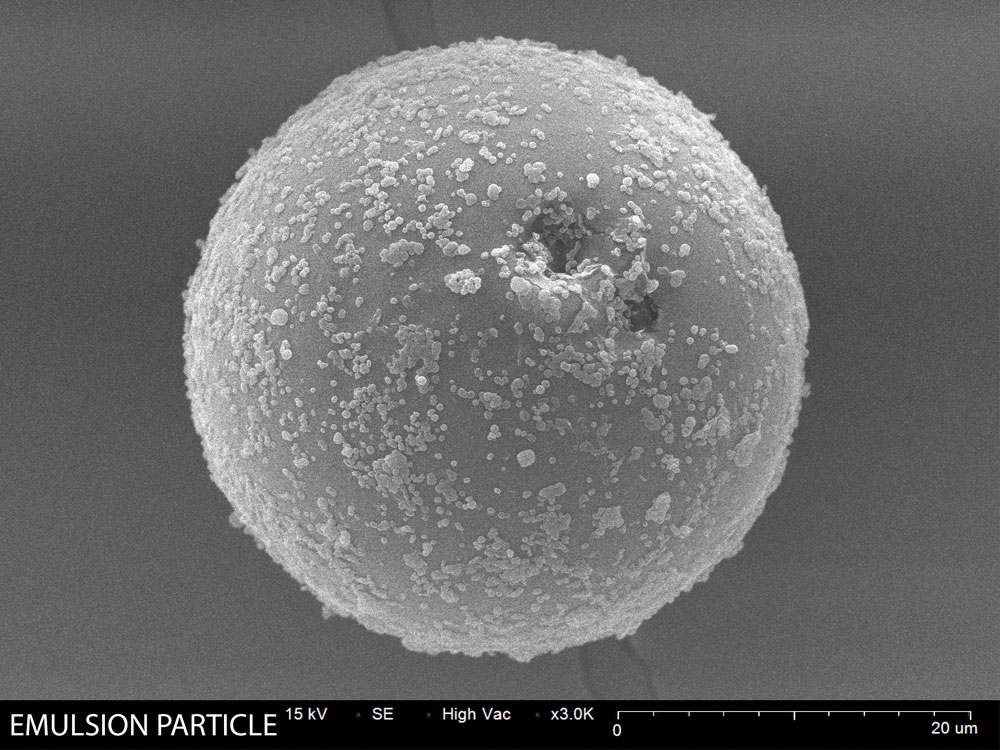 emulsion particle with sub-micron particles