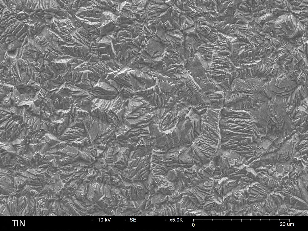 Tin metal surface SEM image 5000X magnification